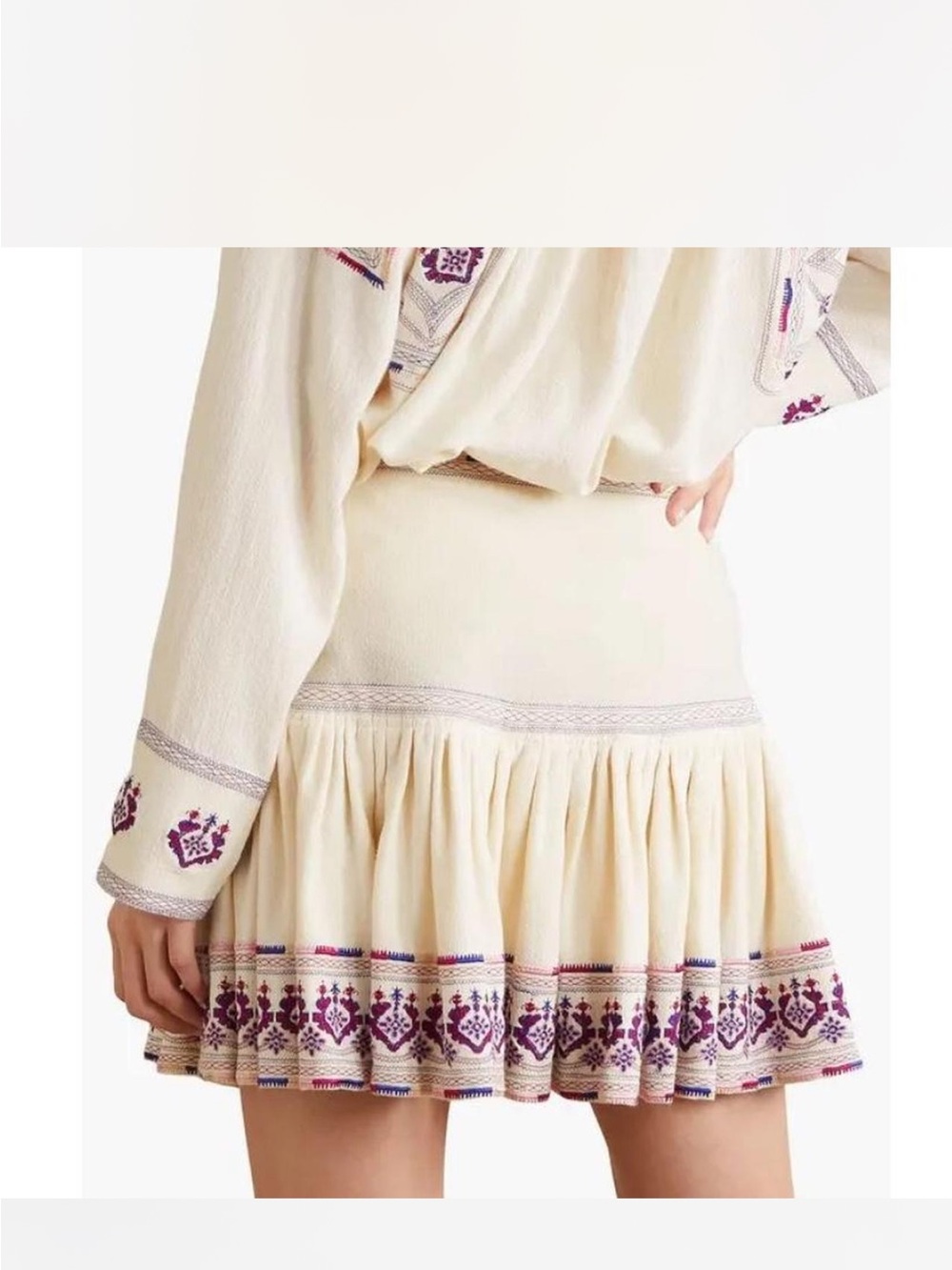 Isabel Marant Cream Mini Skirt with Purple Embroidery